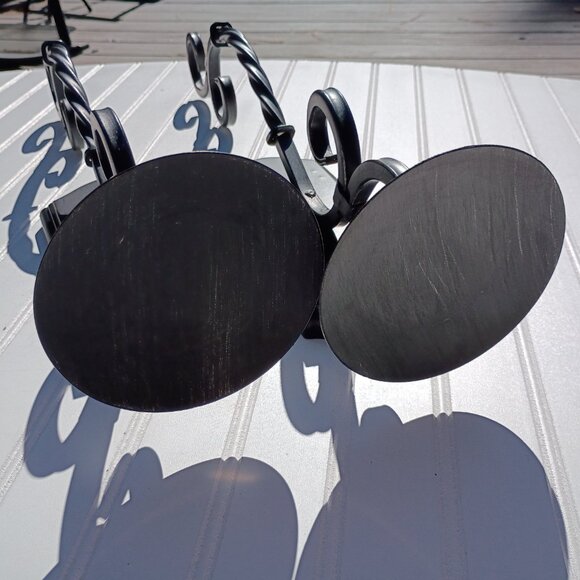 Black Wrought Iron Wall Sconce Pair Pillar Candle Holders Sconces Twisted Scroll - Picture 12 of 14